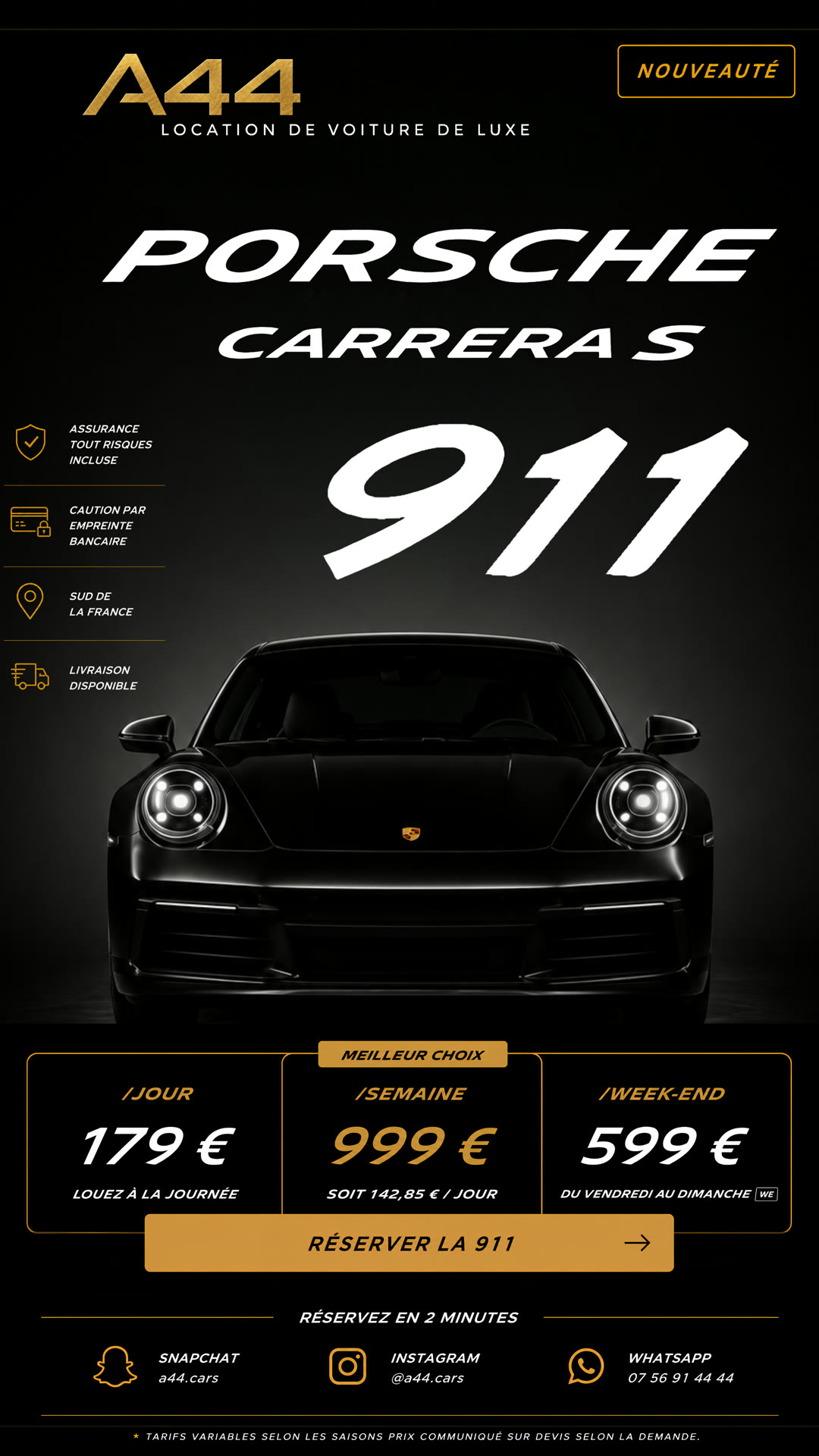 Exemple d'affiche publicitaire A44 Production — Porsche 911